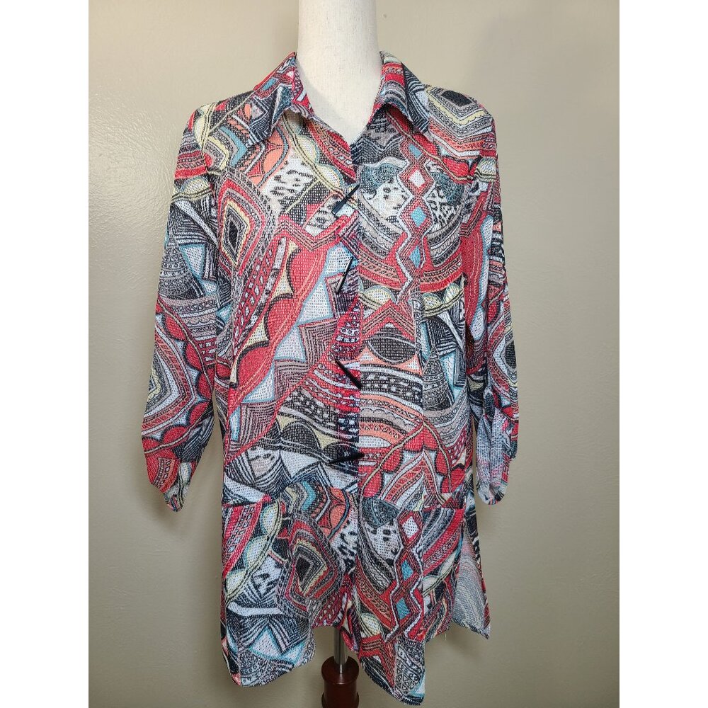 A la Carte Womens Long sleeves Top Multicolor Print Beige Size XL A193